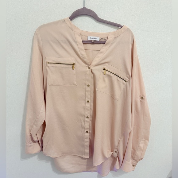 Calvin Klein Zippocket Utility Blouse Button Down Top - Picture 2 of 6